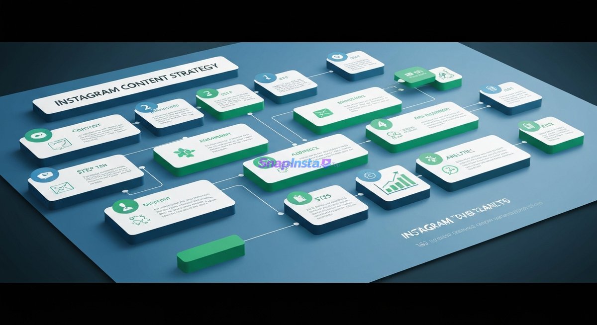 Instagram content creation course: blueprint illustration for crafting a successful content strategy.