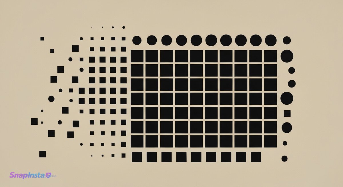 Faceless Instagram growth concept: abstract content grid with growth graphics, anonymous social media.